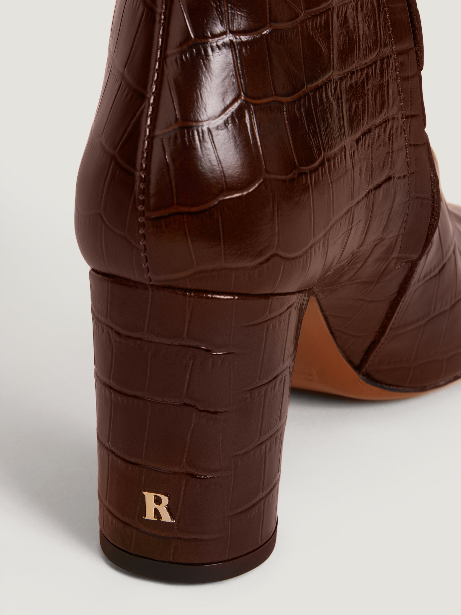 Ankle boots in croco-like chocolate leather | Rouje • Rouje Paris