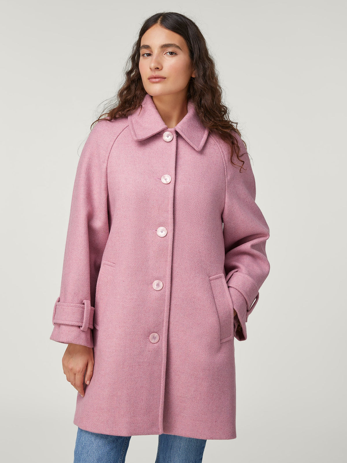 Straight wool coat in pink pea coat style Rouje Rouje Paris