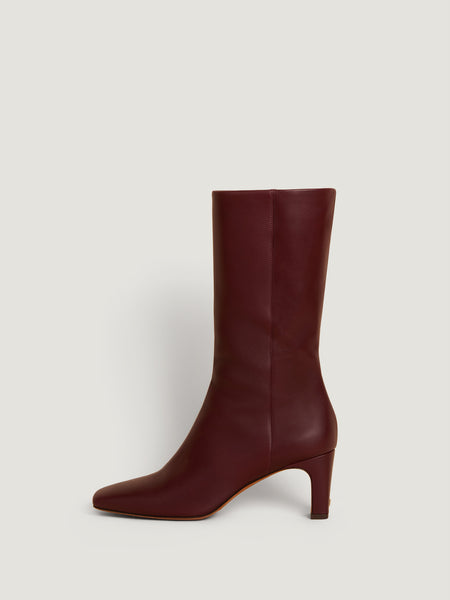 Burgundy tall leather boots on sale