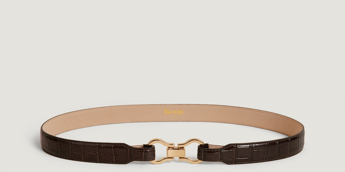 Croco chocolate leather belt | Rouje • Rouje Paris