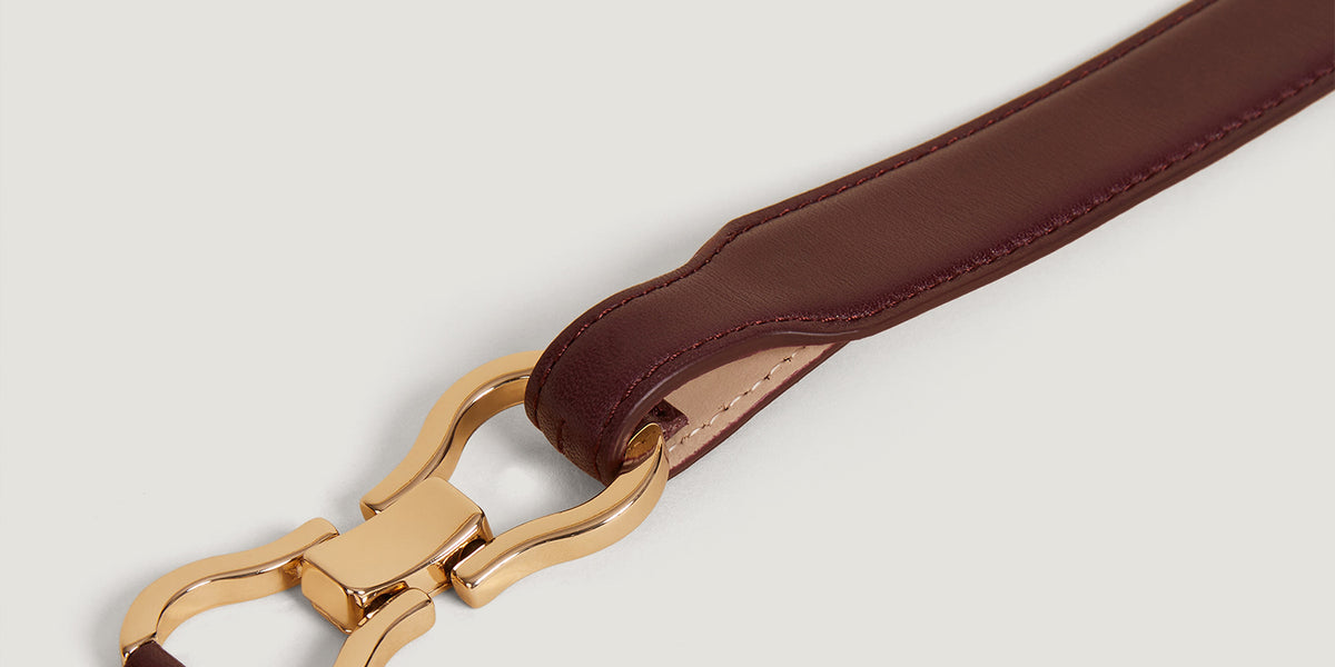 Burgundy double-buckle leather belt | Rouje • Rouje Paris