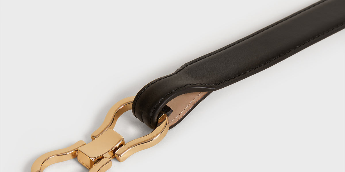 Black double-buckle leather belt | Rouje • Rouje Paris