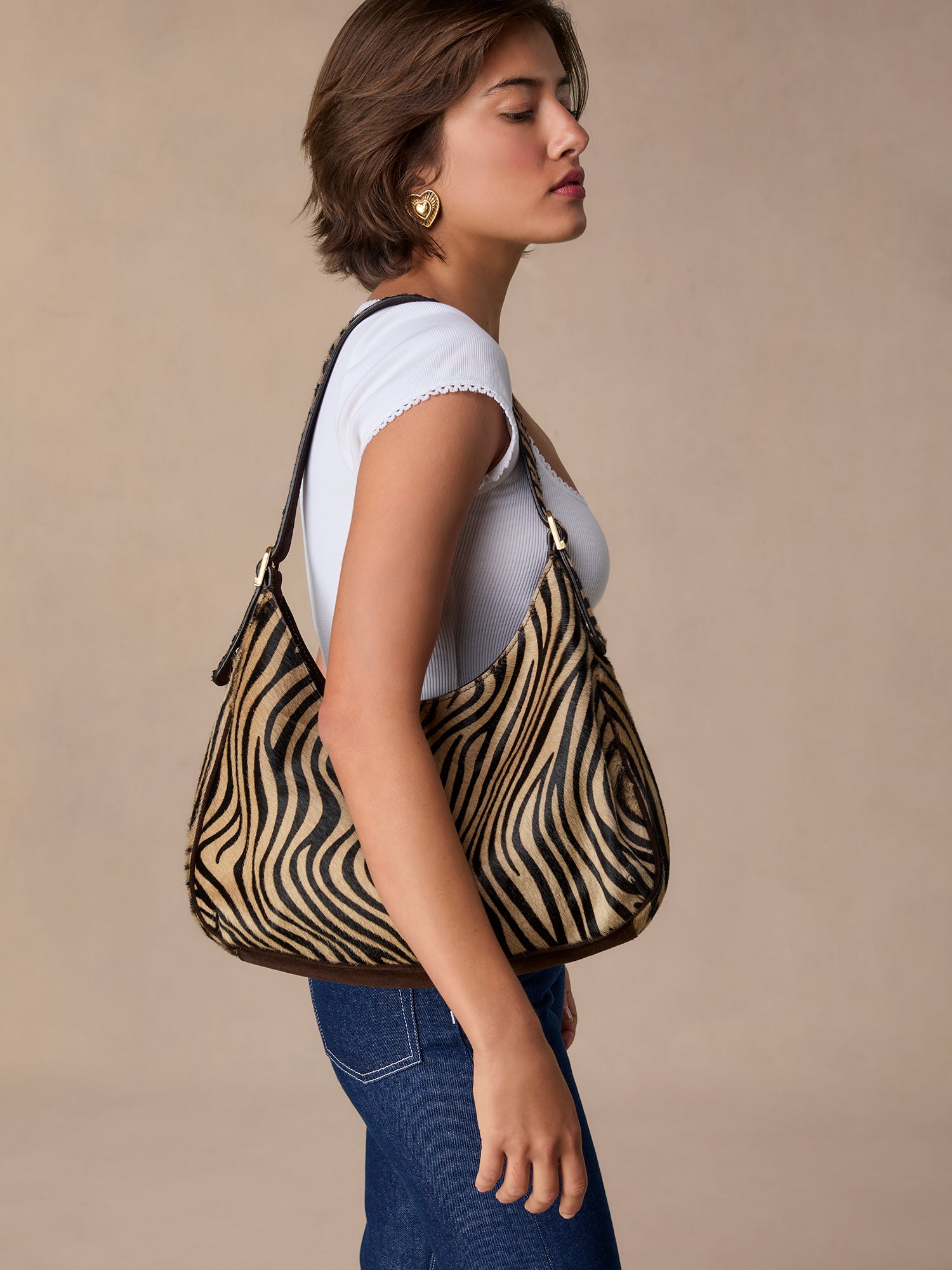 Large beige zebra bag in suede | Rouje • Rouje Paris