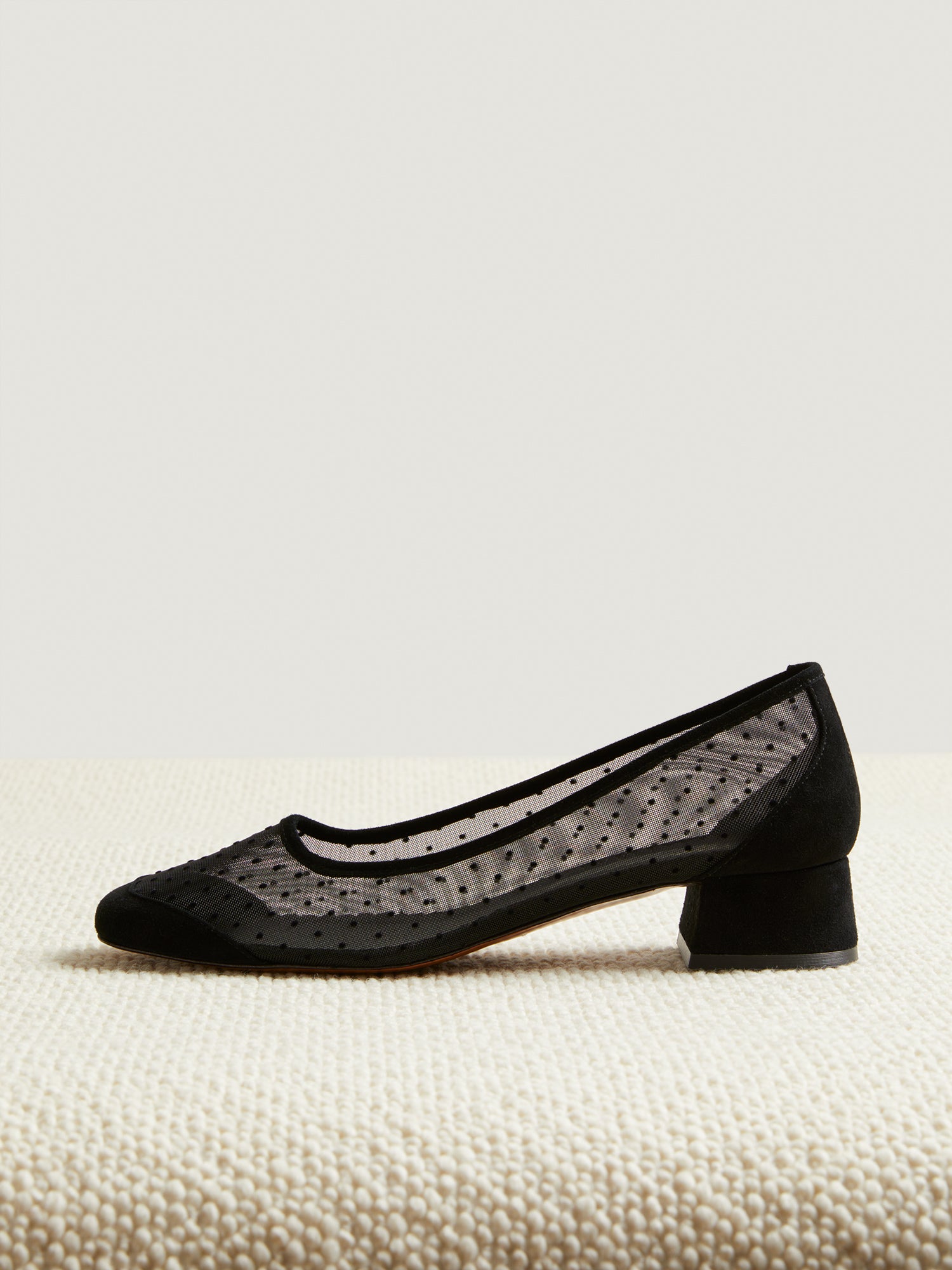 Low heel ballet flats in suede and plumetis | Rouje • Rouje Paris